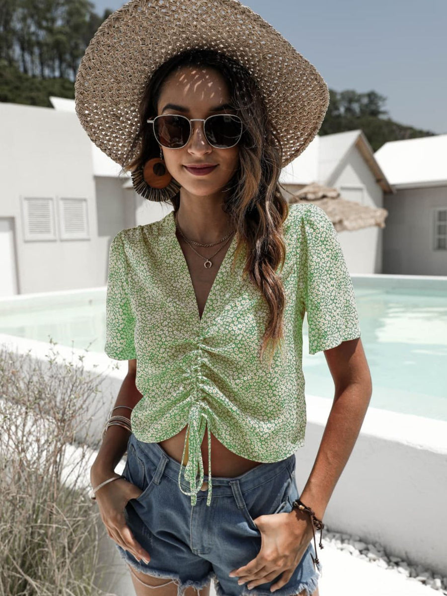 Deep V floral blouse – Phoenix Boutique