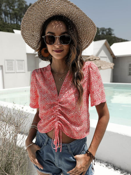 Deep V floral blouse