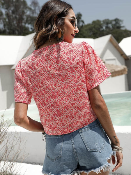 Deep V floral blouse